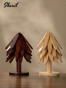 shoxil 3/5pcs Wooden Tree-Shaped Heat Insulation Coasters Set, Heat Resistant Tabletop Mats, Kitchen & Dining Room Cup Mats, Home Decor - Cup Holder - View 7