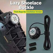 Rotating Automatic Buckle No Tie Laces, Lock Shoe Lace Tieless No Tie Shoelaces, Knob Style Shoelace One Size Fit All, Required Unisex - Multicolor - View 6