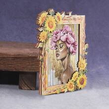 1pc Wooden Photo Frame Refrigerator Magnet, Floral Beauty Fridge Magnet, Suitable For Home, Office, Study Room Refrigerator Decoration - Refrigerator Magnet! - one-size - View 7