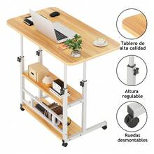 Escritorio Elevable con Ruedas y 3 Niveles, Mesa Auxiliar Ajustable para Laptop 60*40cm - Mostaza Amarilla - Ver 2