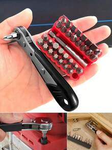 11pcs/34pcs Mini Ratchet Wrench Set, Straight Or Bent Handle Suitable For Narrow Space, Includes And Flat Head Screwdrivers, Hex And Star Bits, Double-Ended Wrenches, Reliable Hardware, Manual Tools, Mechanics - Screwdriver - View 1