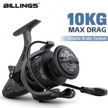 BILLINGS 纺车轮，4000-7000系列鲤鱼渔线轮，最大拖拽力10公斤，双刹车，瞬时防反转，金属线杯和摇臂，适用于海水或淡水 - 黑色 - 查看 2