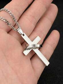 1 pieza Collar con colgante de cruz y aro de acero inoxidable, estilo punk, no se desvanece, adecuado para uso diario, fiestas, ocasiones especiales y como regalo - Multicolor - Ver 3