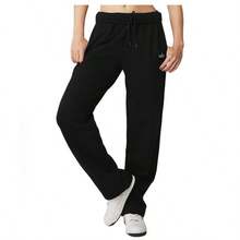 Alo Yoga Women's Accolade Straight Leg Sweatpant | Premium Heavyweight French Terry Fleece Track Pants | Soft Brushed Interior Loose Fit Lounge Pants | High-Waisted Open Bottom Luxury Joggers | Urban Fashion Wide Leg Cozy Sweatpants | Minimalist Streetwear Trousers With Chrome Logo - 黑色 - 查看 4