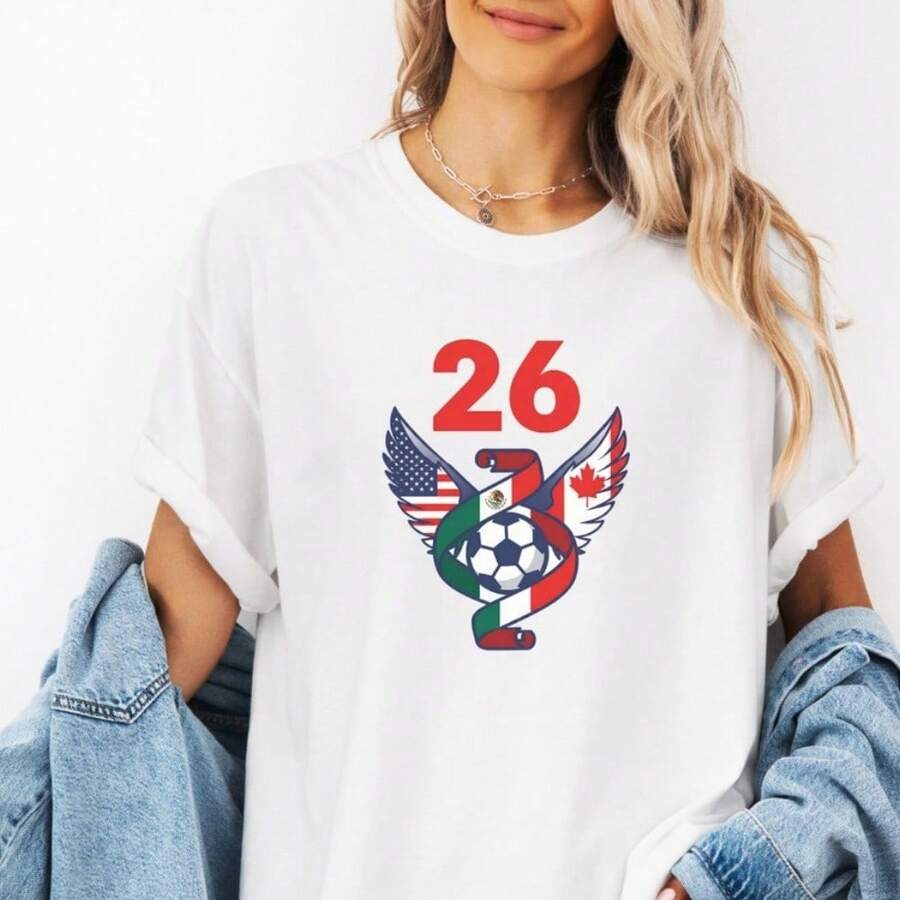 2026 World Cup Winged Logo Shirt, Canada USA Mexico Country PrideTshirt - trắng - Xem 1