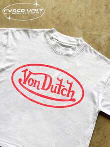 Dutch ManfinityY 2K Style  Print (180g Pure Cotton T-Shirt) Cotton T-Shirt - Soft And Breathable, 100% Pure Cotton Fabric - Comfortable And Vibrant Summer Streetwear Short-Sleeved T-Shirt, Cool Motorcycle Design, Vintage Summer Men's Everyday Wear T-Shirt - White - View 4