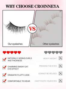 Waloshow 7 Pairs 5-10mm Length Messy Cat Eye Lashes, Cute & Petite, Suitable For Daily Wear, Dates, Vacations, Natural Makeup - Black - View 6