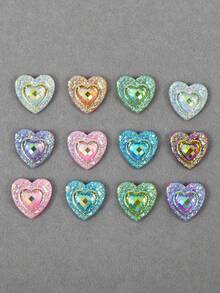 50pcs/Pack, 14mm Large Heart-Shaped Resin Rhinestones, Peacock Eye Colorful AB Resin Rhinestones, Flat Bottom Rhinestones For DIY Decoration - 14mm 50pcs - View 3