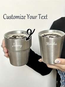 1个304不锈钢定制工业风咖啡杯，容量300毫升，双层可叠放保温杯，适用于冷热饮，户外露营使用，可作为成人、学生、办公室、聚会、野餐的礼物 - 彩色 - 查看 4