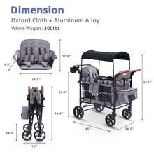 Wagon Stroller For 4 Kids, 4 Seater Wagon Stroller With Snack Tray, With Canopy, Adjustable Handlebars,Foldable Wagon Stroller 4 Seater - Grey - View 9