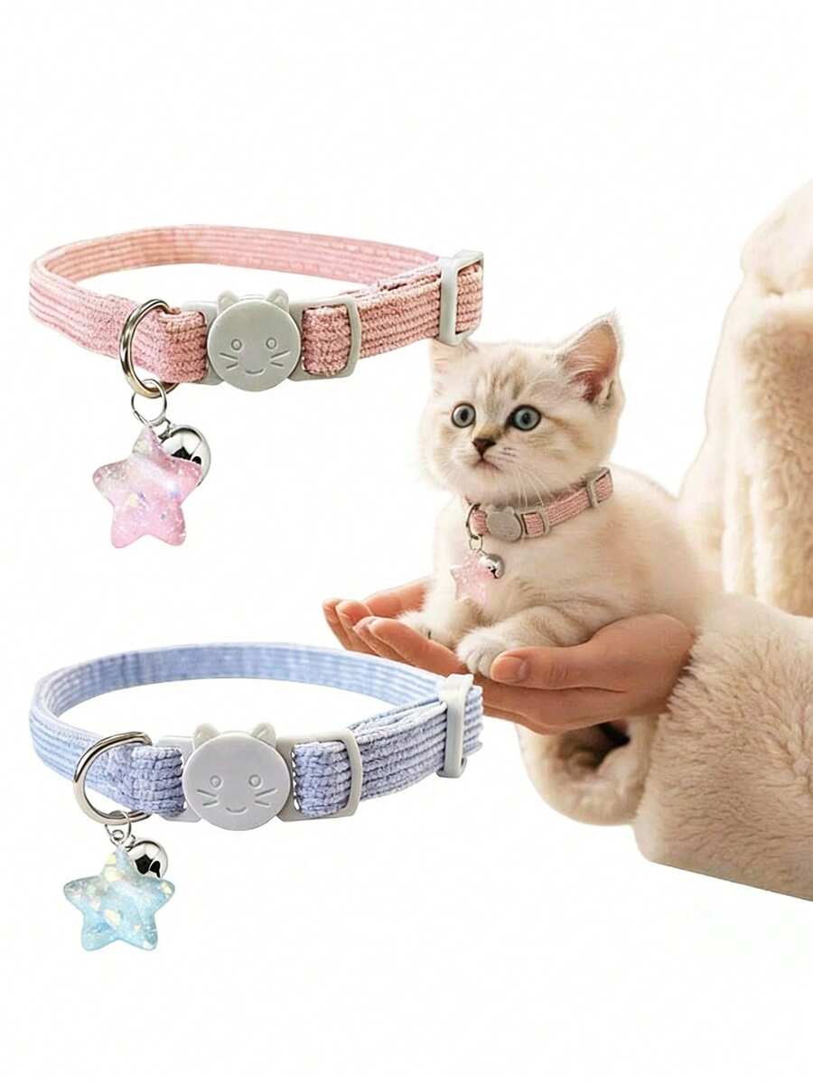 1pc Adjustable Detachable Safety Buckle Cat Collar With Star Pendant, Suitable For Small/Medium/Large Cats, Pet Gift - Multicolor - View 1