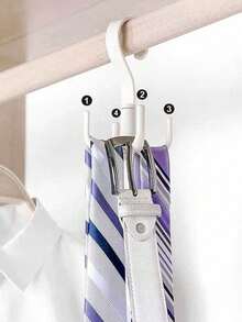 1 chiếc móc treo quần áo xoay 4 móc không cần khoan, đa năng dùng để treo quần áo, thắt lưng, khăn quàng cổ, túi xách, phù hợp cho tủ quần áo, phòng ngủ, treo tường, làm móc chìa khóa, trang trí Giáng sinh. - trắng - Xem 8