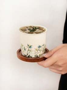 1 pieza (Taza + Platillo) Taza de café de cerámica con patrón de loto, taza de té roja para el hogar y la sala de estar, taza de café con leche - Multicolor - Ver 7