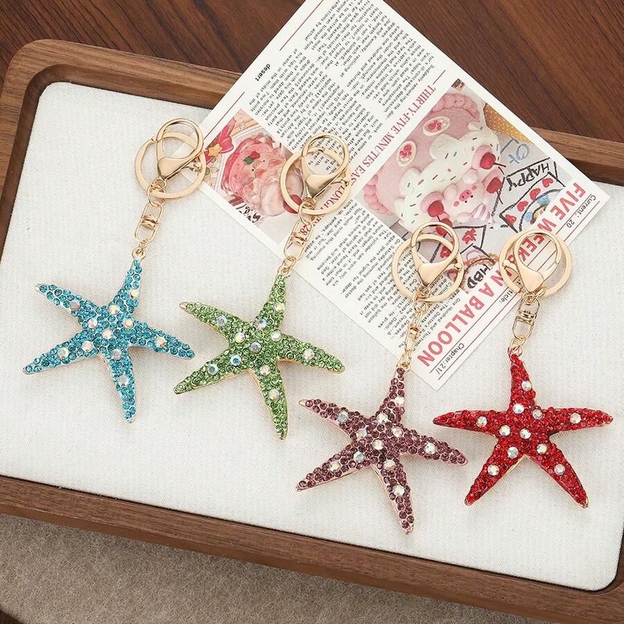 Novo chaveiro de estrela-do-mar totalmente cravejado de strass, pingente colorido em estilo oceano para carro, enfeite criativo para bolsa, joia boho em liga de zinco, verão. - Multicolorido - Ver 1