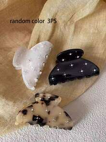 1件/3件套多功能醋酸纤维优雅复古豹纹水钻发爪夹，精致风格，适合细软发质，适合日常休闲场合，冬季发饰，冬季发夹 - 彩色 - 查看 14