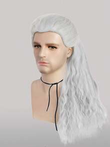 Peluca sintética de fibra resistente al calor con cabello largo ondulado plateado y blanco con línea de nacimiento natural para hombres, para fiestas, Comic Con y eventos de fantasía medieval - Gorra ajustable para la mayoría de los tamaños de cabeza - Multicolor - Ver 6