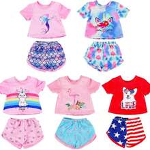 5pcs 18-Inch Doll Clothes Set, Including 18-Inch Doll Short Sleeve Top And Shorts (Doll Not Included), Soft & Breathable For Everyday Wear - Multicolor - View 2