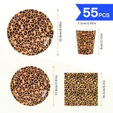 Bộ đồ dùng tiệc dùng một lần 10 người gồm đĩa, khăn ăn và cốc in họa tiết da báo màu nâu, thích hợp cho sinh nhật, đám cưới, tiệc theo chủ đề, dã ngoại gia đình. - Kiểu 5 - Xem 2