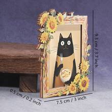 1pc Wooden Frame Refrigerator Magnet, Black Cat Eating Ramen Pattern, Suitable For Home, Office, Study Room Refrigerator Decor - Refrigerator Magnet! - one-size - View 3