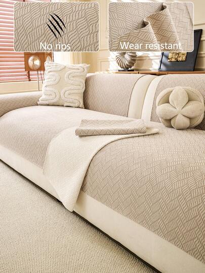 1pc 4-Season Comfortable Chenille Sofa Cushion Cover, Modern Minimalist Non-Slip Sofa Seat Protector, Dust-Proof And Washable Sofa Slipcover, Soft And Fade-Resistant, Pet-Friendly, Fits L-Shaped And 1/2/3/4-Seater Sofas For Bedroom, Office, Living Room