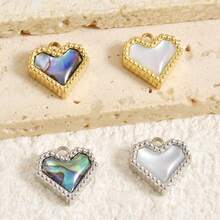 2pcs Heart-Shaped Pendant, Natural Abalone Shell, Glossy 304 Stainless Steel, Jewelry Making Supplies, Charm For Necklace, Earrings, DIY, Waterproof, Fade-Resistant, Fashionable Beach/Ocean Decor - Heart - View 9