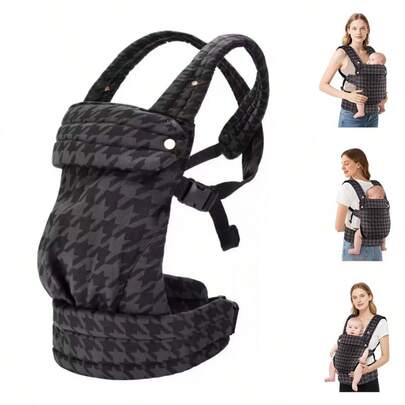 1pc Ergonomic Baby Carrier - Comfortable & Lightweight, Suitable For 7-45 Lbs (Approx 3.2-20.4 Kg), Easy To Wear, Perfect For Hands-Free Parenting, Enhances Lumbar Support, Suitable For Infants & Toddlers, Houndstooth Gray