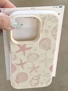 1个简约个性化粉色海星贝壳彩绘图案手机壳，柔软TPU材质，防震防刮，兼容 11/12/13/14/14Plus/15/15Plus/16/16Plus/7/8Plus/17/17Pro - 彩色 - 查看 1