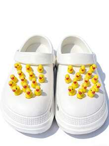 5个/10个/20个/30个装小黄鸭鞋饰，卡通动物鞋挂件，基础款塑料沙滩鞋装饰，可爱卡通鞋饰，镂空木屐鞋装饰，DIY鞋饰 - 黃色 - 查看 4