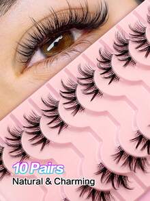 Waloshow 10 Pairs Transparent & Black Band False Eyelashes, Cat Eye Style Short Soft 3D Mink Lashes, Natural Makeup Look (F36) - Black - View 7