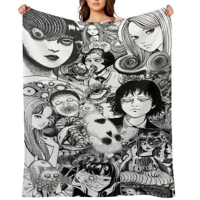 1pc Ito Junji Japanese Horror Throw Blanket | Cozy Fleece Blanket | Super Soft Lightweight Blanket,Anime Fan Gif,Soft Flannel Comfortable Throw Blanket Machine Washable,All Season