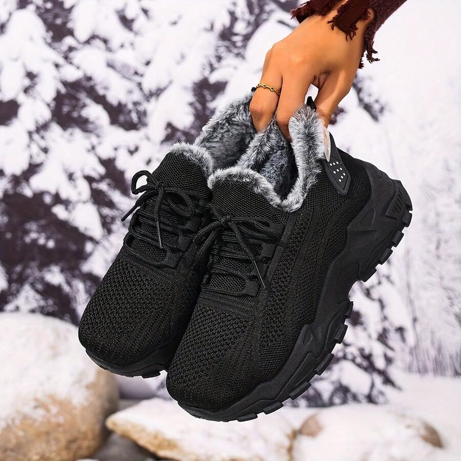 FZY 2026 Winter New Style Snow Boots, Leather-Lined Athletic Shoes - Soft And Warm Knitted Casual Walking Shoes, Lightweight And Slip-Resistant Outdoor Winter Shoes, Suitable For Women's Commuting And Office Wear, Also Essential Boots For Women's Easter Outfits, Comfortable And Versatile Women's Snow Boots For Winter Vacation And Travel, Easter Gift - Winter Women's Tennis Shoes - 黑色 - 查看 1