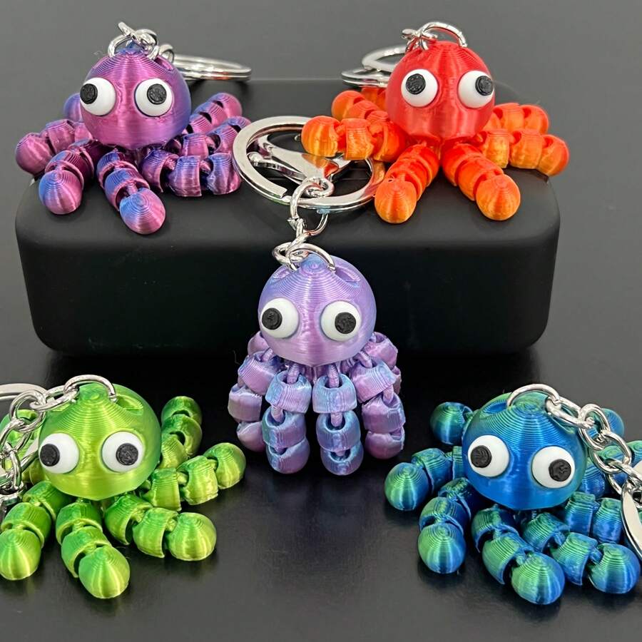 3/6pcs Random 3D Printed Cute Octopus Keychains, Movable Joint Octopus Model Ornaments - Outdoor Display - Gift Exchange - Valentine's Day, Christmas, Halloween, Easter Gifts - A - View 1