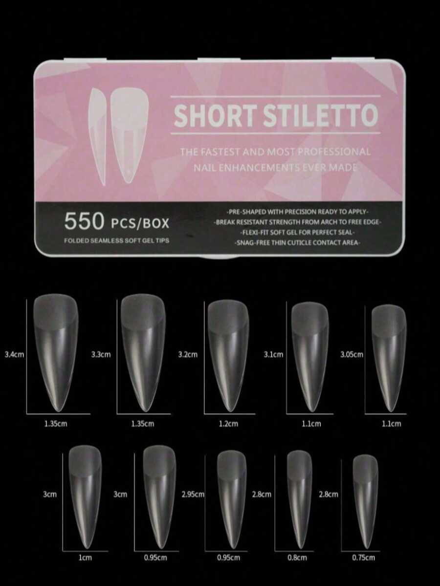 550片/盒 半哑光美甲贴片，超薄水滴形长款美甲贴片 - 無色 - 查看 1