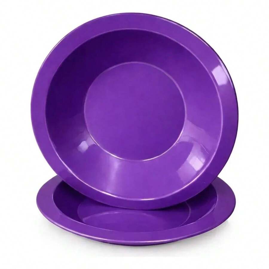 Set Of 10 Round Plastic Deep Plates For Meals - Purple - View 1
