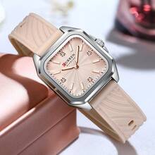 Reloj de cuarzo elegante y minimalista para mujer CURREN, con esfera rectangular, correa de silicona y diseño minimalista y retro - Multicolor - Ver 8
