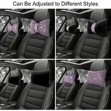 1pc Rhinestone Car Headrest Neck Pillow, Pink Driver-Specific Car Cushion, Shiny Crystal Diamond Bow Neck Support Relaxation Pillow, Women's Car Interior Accessory - Pink - View 5