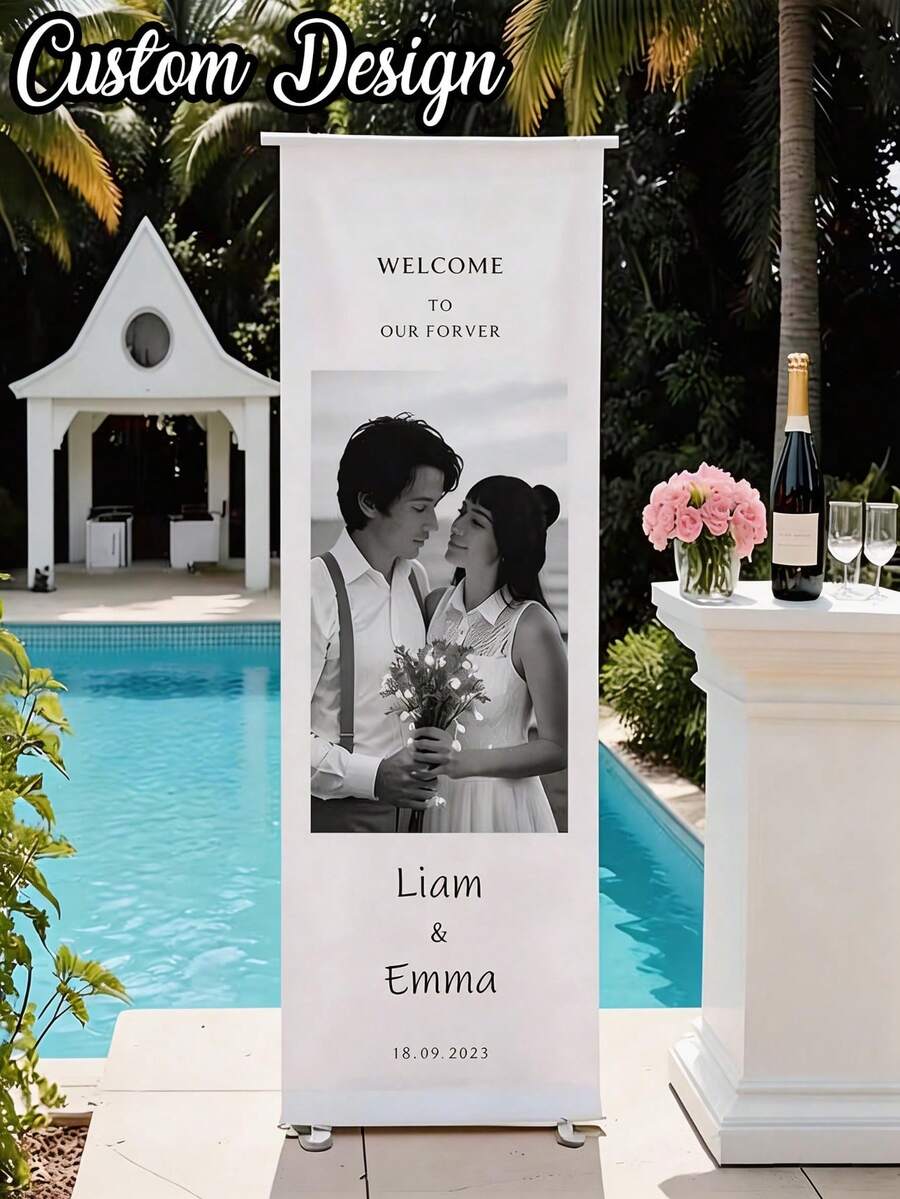 1 chiếc banner cưới tùy chỉnh với ảnh/tên/ngày/văn bản cá nhân hóa của cô dâu và chú rể, banner cá nhân hóa, quà cưới, trang trí đám cưới hoàn hảo, trang trí đám cưới tùy chỉnh trang nhã, phù hợp cho đám cưới, tiệc đính hôn, kỷ niệm, sân vườn, phòng khách, tiệc sinh nhật, sự kiện quà cưới