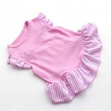 可爱宠物荷叶边连衣裙，粉色条纹图案，荷叶边下摆，面料柔软，适合小型/中型猫狗日常穿着。 - 粉色 - 查看 11