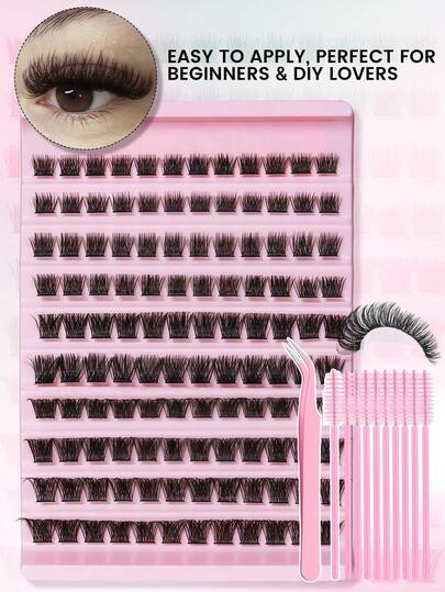 8–16mm DIY Lash Extension Kit – Mixed Length Cluster Lashes, Delicate Natural Wispy False Eyelashes, Create Soft Or Dramatic Volume Look, Reusable & Easy For Beginners, Tweezers & Lash Brush