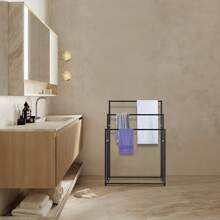 70 Cm High, Freestanding Towel Rack For The Bathroom, 3-Tier Floor Towel Rack With Storage Basket And Shelf, Towel Dryer For Large Bath Towels By The Pool - Xem 4