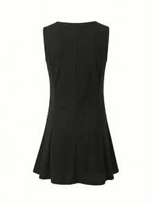 Sweet And Gentle Waist-Cinching Sleeveless Backless Mini Dress, Fashionable Summer Outfit For Women - Black - View 7