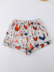 Bộ đồ ngủ mùa hè 2 món thoáng khí tay ngắn, áo tay ngắn cài cúc cổ bẻ và quần đùi cạp chun dành cho nữ, họa tiết gà hoạt hình, dáng rộng thoải mái, phù hợp cho mọi mùa, đồ mặc nhà. - Xám - Xem 10