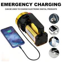 Ultra-Bright LED Flashlight, Portable Flashlight | High Lumen, Zoomable, Adjustable Brightness For Outdoor Use, Emergency Charging, 2400mAh Tactical Flashlight, Durable, Camping Gear, Rechargeable Light - Gold - View 3