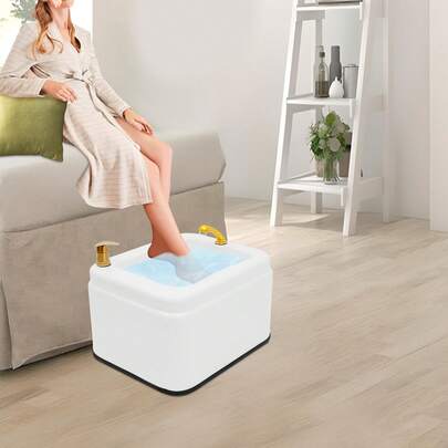 Acrylic Foot Bath Spa Tub With Gold Handle – Large Foot Bath Tub For At-Home Spa, Built-In Massage Nubs & Easy Drainage, Extra Large Capacity 527oz For Adult Feet, Modern Soaking Basin For Relaxation