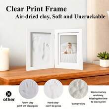 Newborn Handprint & Footprint Photo Frame With Clay, 4x6 Inch Foldable Double-Layer Frame, Available In Black Or White - 1PC - View 2