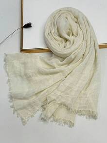 1PC Solid Color Breathable Scarf With Fringed Edges, Fashionable Headwrap Casual Long Scarf - Multicolor - View 13