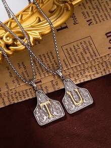 1pc Stylish Vintage Western Cowboy-Style Copper Necklace With Embossed Initial An Excellent Choice For Daily Wear And Jewelry Gifts For Men And Women - Multicolor - View 4
