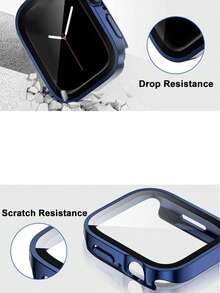 1pc Blue Watch Case, 2-In-1 Design With Stereoscopic Edges, PC Hard Material With Screen Protector, Watch Protective Cover Anti-Scratch Anti-Collision Shock Absorption Suitable For Ultra 2 1 SE S9/8/7/6/5/4/3/2/1 Series For Men And Women, Gifts For Friends And Classmates, 38mm 40mm 41mm 42mm 44mm 45mm 49mm Smart Watch Accessories, New Global Bestseller - Blue - View 4