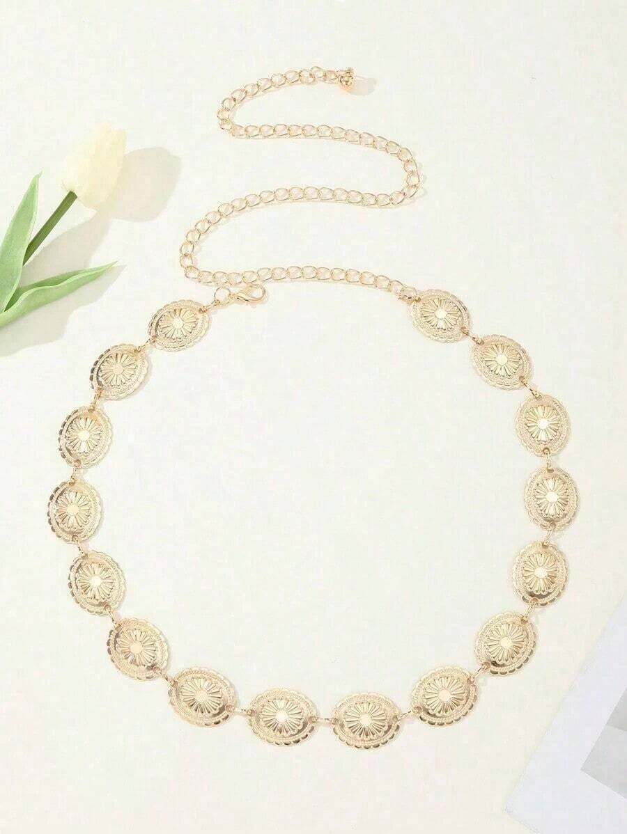 Boho European And American Fashion Metal Waist Chain With Daisy, Petal & Flower Design For Women's Dresses And Clothing, Belt Chain Halloween Summer, School Fall, Autumn, Halloween - 金色 - 查看 1