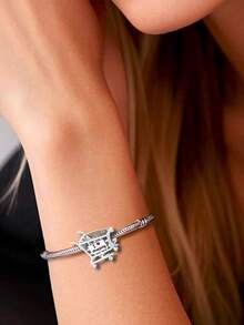 1pc 925 Sterling Silver Shopping Cart Pendant, Fashion Jewelry DIY Decoration Unisex Gift - Silver - View 5